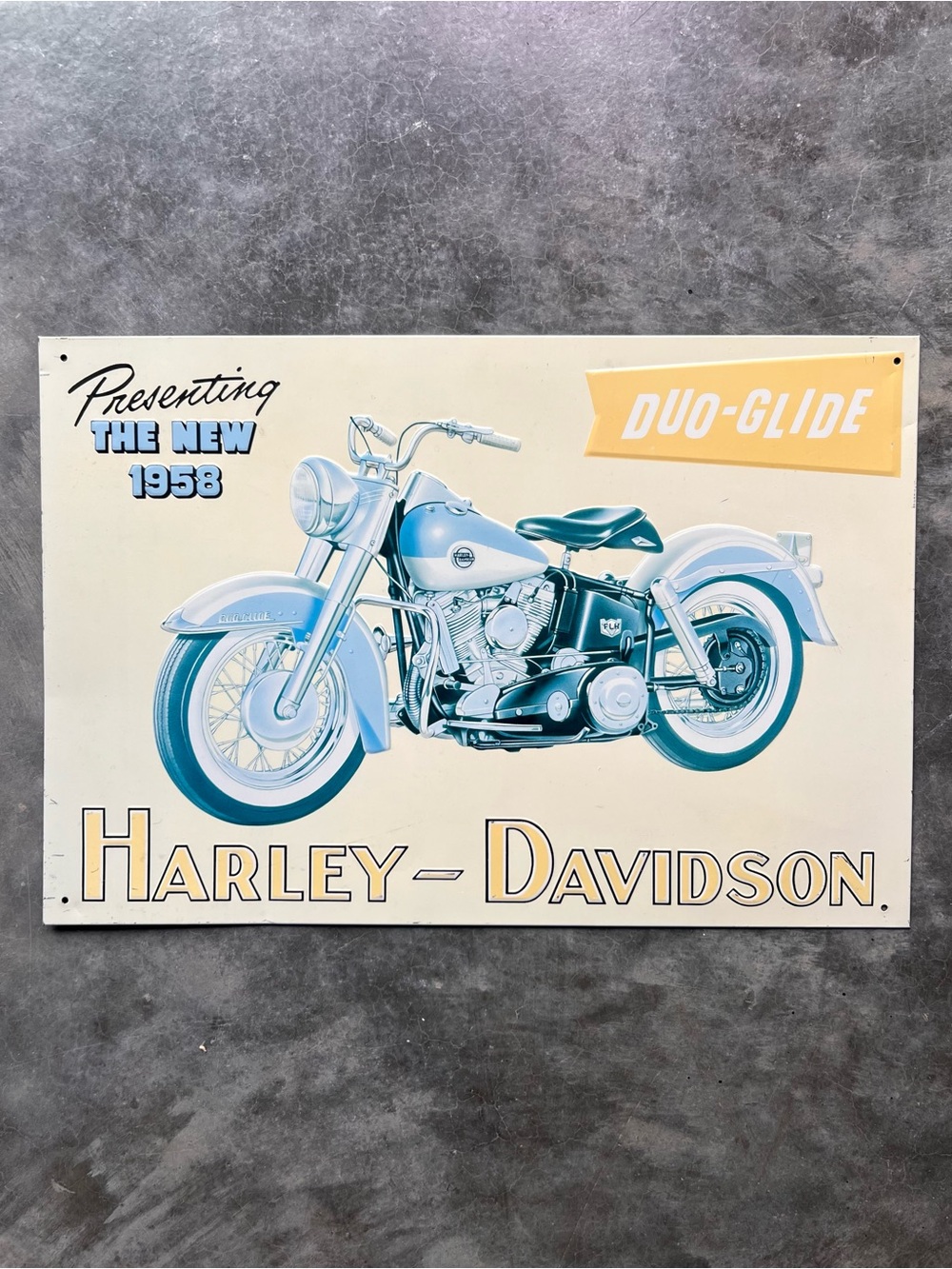 Vintage 90’s Tin Sign Harley Davidson Duo-Glide Made in Great Britain 16”x11”